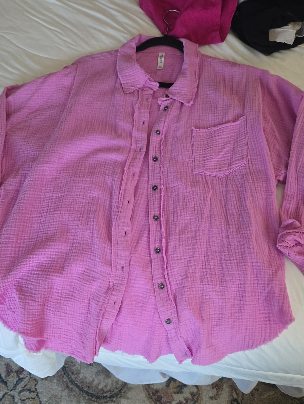 Zenana Outfitters Pink Gauze Button-Down Shirt